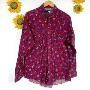 Vintage Wrangler Button Up XL Tail Shirt Men's 17.5-36 Cowboy Burgundy